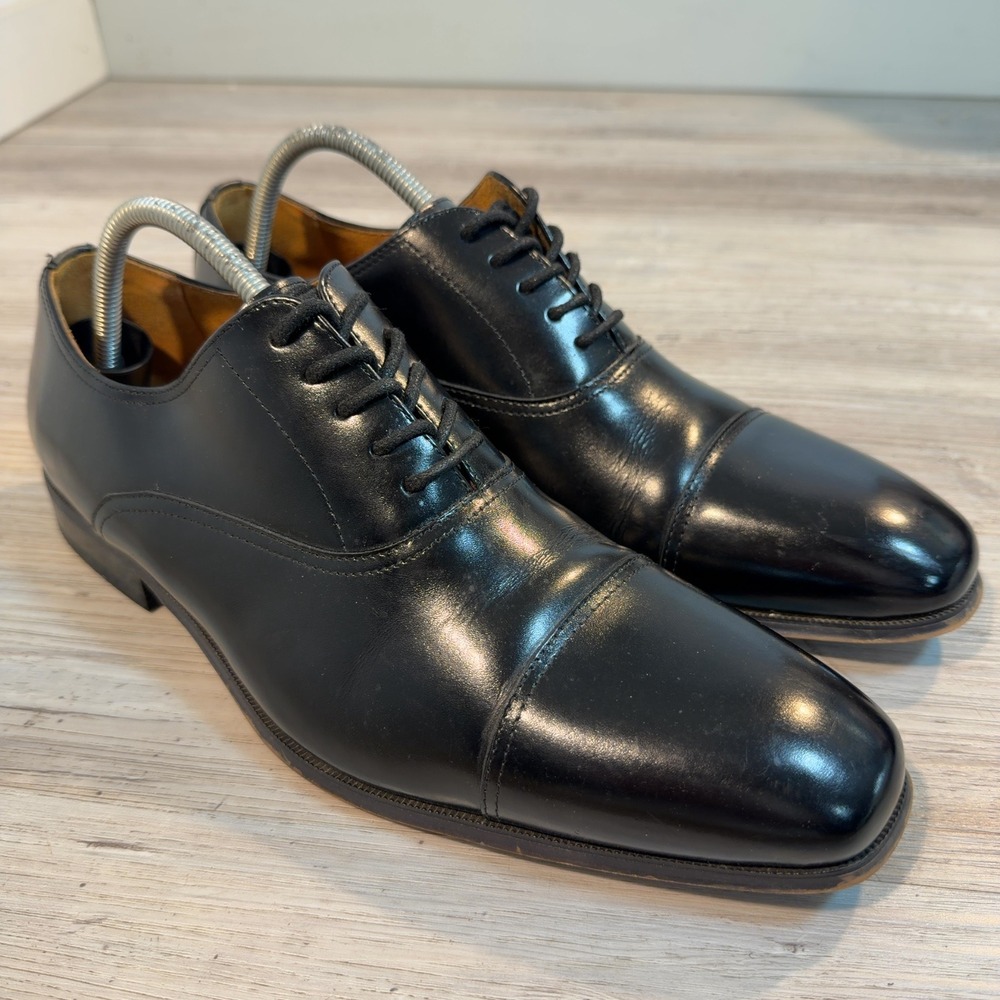 Florsheim 11528 Mens Black Leather Cap Toe Oxford Dress Shoes Size 10 D Lace Up